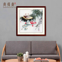尚得堂 手绘国画茶馆竹子 客厅餐厅书房装饰画现代中式挂画沙发背景画卧室壁画墙画水墨画挂画 沙比利实木框-圆角黑色-发顺丰 定制尺寸请联系客服