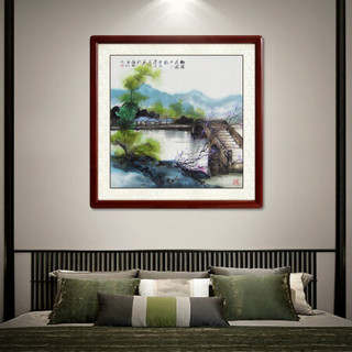 尚得堂手绘国画梦里水乡名家山水画客厅现代中式装饰画风景画玄关壁画餐厅挂画墙画水墨画 沙比利实木框-圆角棕色-发顺丰 装裱高65*长65（推荐）