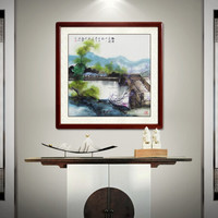 尚得堂手绘国画梦里水乡名家山水画客厅现代中式装饰画风景画玄关壁画餐厅挂画墙画水墨画 沙比利实木框-圆角棕色-发顺丰 装裱高65*长65（推荐）