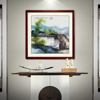 尚得堂手绘国画梦里水乡名家山水画客厅现代中式装饰画风景画玄关壁画餐厅挂画墙画水墨画 沙比利实木框-圆角棕色-发顺丰 装裱高65*长65（推荐）