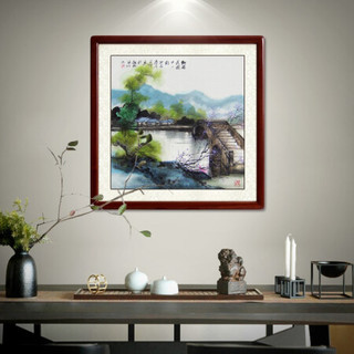 尚得堂手绘国画梦里水乡名家山水画客厅现代中式装饰画风景画玄关壁画餐厅挂画墙画水墨画 沙比利实木框-圆角棕色-发顺丰 装裱高65*长65（推荐）