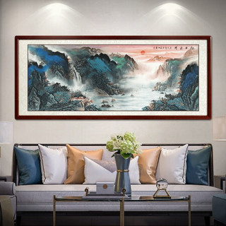 尚得堂 _纯手绘国画 名家真迹旭日东升山水画靠山客厅沙发背景墙画装饰画办公室壁画水墨画 沙比利实木框-圆角黑色-发顺丰 装裱218