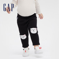 Gap 盖璞 婴儿可爱动物贴布印花运动裤 秋季新款童装抓绒直筒加绒长裤