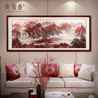 尚得堂手绘国画吕元忠鸿运当头山水画书房办公室字画客厅沙发背景墙画风景水墨画装饰画挂画 沙比利实木框-直角棕色-发顺丰 装裱318*118