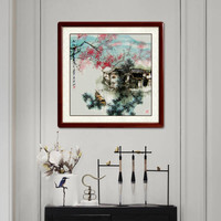 尚得堂 手绘国画梦回江南中式客厅风景水墨画山水画餐厅挂画玄关壁画沙发背景墙画装饰画 沙比利实木框-圆角原木色-发顺丰 装裱65*65（推荐）