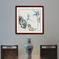 尚得堂 名家手绘国画写意山水画兰花画客厅沙发风景画装饰画现代中式花鸟壁画玄关字画挂画 沙比利实木框-圆角原木色-发顺丰 定制尺寸请联系客服-发顺丰