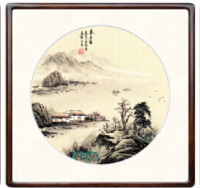 泓砚 HONGYAN 国画山水画 梁海岸 新中式禅意客厅装饰画 53.6×53.6cm 沙发背景墙字画 玄关过道走廊挂画壁画