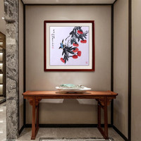 尚得堂 手绘国画事事如意 风水挂画简约客厅沙发背景卧室装饰画壁画中式玄关餐厅画墙画水墨画 沙比利实木框-圆角棕色-发顺丰 定制尺寸请联系客服