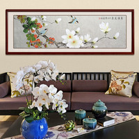 尚得堂 手绘国画 名家花鸟画客厅装饰画卧室床头中式挂画餐厅工笔画墙画玄关壁画水墨画 沙比利实木框-圆角原木色-发顺丰 定制尺寸请联系客服-发顺丰