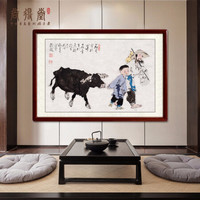 尚得堂 手绘国画古典人物画儿童书房卧室水墨画挂画现代中式客厅沙发背景装饰墙画会所酒店壁画 沙比利实木框-直角棕色-发顺丰 定制尺寸请联系客服-发顺丰