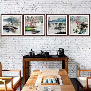 尚得堂 手绘国画山水画水墨画江南水乡四联画客厅挂画装饰画名家真迹 SD-风景10-（赠送软表）-顺丰发货 定制尺寸请联系客服-发顺丰