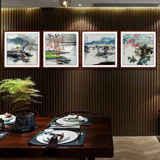 尚得堂 手绘国画山水画水墨画江南水乡四联画客厅挂画装饰画名家真迹 SD-风景10-（赠送软表）-顺丰发货 定制尺寸请联系客服-发顺丰