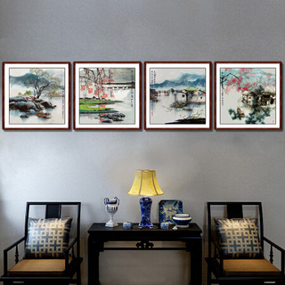 尚得堂 手绘国画山水画水墨画江南水乡四联画客厅挂画装饰画名家真迹 SD-风景10-（赠送软表）-顺丰发货 定制尺寸请联系客服-发顺丰