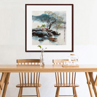 尚得堂 手绘国画山水画江南水乡客厅卧室沙发背景墙画风景画装饰画现代中式玄关字画挂画 沙比利实木框-圆角原木色-发顺丰 定制尺寸请联系客服-发顺丰
