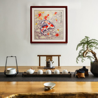 尚得堂中式手绘国画工笔九鱼图现代家居客厅餐厅卧室酒店玄关装饰画壁画 斗方 单购买画芯-赠凌绢软裱-无框发顺丰 装裱50*50
