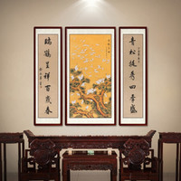 尚得堂手绘真迹国画中堂画百鹤呈祥壁画对联祝寿图客厅沙发背景墙画乔迁风水画装饰字画堂屋水墨挂画 沙比利实木框-圆角黑色-发顺丰 定制尺寸需联系客服