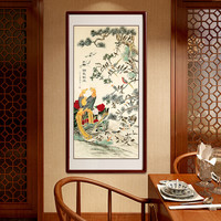 尚得堂 手绘国画中堂画百鸟朝凤壁画客厅沙发背景墙画乔迁玄关风水画装饰字画堂屋水墨挂画 沙比利实木框-直角棕色-发顺丰 装裱85*165
