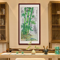 尚得堂 手绘国画工笔竹子画玄关客厅走廊壁画风水画挂画竹报平安装饰画 沙比利实木框-圆角棕色-发顺丰 定制尺寸请联系客服