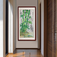 尚得堂 手绘国画工笔竹子画玄关客厅走廊壁画风水画挂画竹报平安装饰画 沙比利实木框-直角棕色-发顺丰 定制尺寸请联系客服