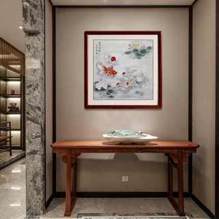 尚得堂 名家手绘国画工笔九鱼图现代家居客厅餐厅卧室玄关装饰画字画 沙比利实木框-圆角原木色-发顺丰 定制尺寸请联系客服-发顺丰快递