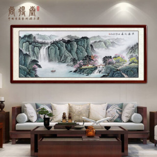 尚得堂手绘国画山水画客厅风景画办公室装饰画源远流长聚宝盆宝地生金水墨画 沙比利实木框-直角原木色-发顺丰 定制尺寸请联系客服