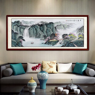 尚得堂手绘国画山水画客厅风景画办公室装饰画源远流长聚宝盆宝地生金水墨画 沙比利实木框-直角原木色-发顺丰 定制尺寸请联系客服