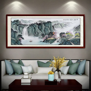 尚得堂手绘国画山水画客厅风景画办公室装饰画源远流长聚宝盆宝地生金水墨画 沙比利实木框-直角原木色-发顺丰 定制尺寸请联系客服