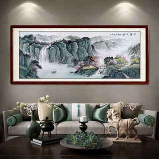 尚得堂手绘国画山水画客厅风景画办公室装饰画源远流长聚宝盆宝地生金水墨画 沙比利实木框-直角原木色-发顺丰 定制尺寸请联系客服