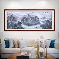 尚得堂手绘国画山水画风水靠山客厅装饰画办公室挂画壁画名家真迹 沙比利实木框-圆角棕色-发顺丰 定制尺寸请联系客服