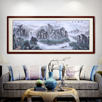 尚得堂手绘国画山水画风水靠山客厅装饰画办公室挂画壁画名家真迹 沙比利实木框-圆角黑色-发顺丰 定制尺寸请联系客服