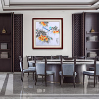 尚得堂手绘国画事事如意装饰画餐厅花鸟画玄关挂画柿子画 沙比利实木框-直角棕色-发顺丰 定制尺寸请联系客服-发顺丰快递