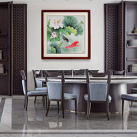 尚得堂手绘国画荷花鲤鱼中式餐厅壁画客厅沙发背景墙画玄关挂画卧室书房酒店会所风景字画 SD-鲤鱼2-赠软裱-无框发顺丰 装裱85*85