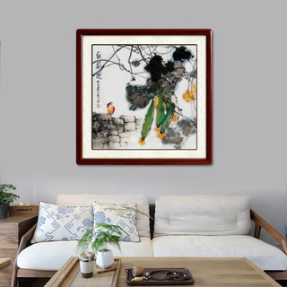尚得堂手绘国画棚园趣餐厅客厅装饰画现代风水画中式壁画玄关挂画墙画水墨画 沙比利实木框-直角原木色-发顺丰 定制尺寸请联系客服