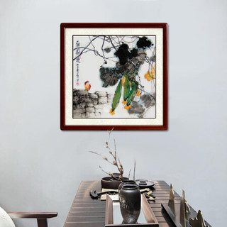 尚得堂手绘国画棚园趣餐厅客厅装饰画现代风水画中式壁画玄关挂画墙画水墨画 沙比利实木框-直角原木色-发顺丰 定制尺寸请联系客服