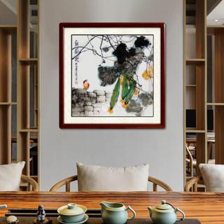 尚得堂手绘国画棚园趣餐厅客厅装饰画现代风水画中式壁画玄关挂画墙画水墨画 沙比利实木框-直角原木色-发顺丰 定制尺寸请联系客服