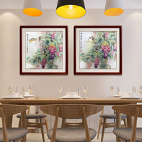 尚得堂 手绘国画工笔画葡萄画餐厅壁画装饰画卧室床头挂画 SD-工笔葡萄两联画-实木框-发顺丰 装裱65*65
