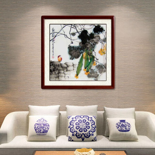 尚得堂手绘国画棚园趣餐厅客厅装饰画现代风水画中式壁画玄关挂画墙画水墨画 沙比利实木框-直角原木色-发顺丰 定制尺寸请联系客服