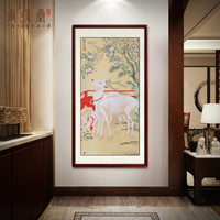 尚得堂 名家手绘国画客厅玄关壽禄图装饰画走廊工笔画壁画 沙比利实木框-直角棕色-发顺丰 定制尺寸请联系客服-发顺丰快递