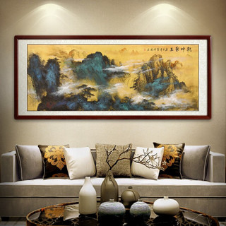 尚得堂手绘国画乾坤聚玉山水画靠山客厅办公室壁画装饰画 沙比利实木框-圆角棕色-发顺丰 定制尺寸请联系客服-发顺丰