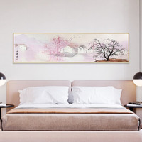 尚得堂手绘国画卧室床头画新中式江南桃源水乡装饰画客厅沙发背景墙挂画水墨画 玫瑰金框 定制尺寸请联系客服-发顺丰快递