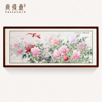尚得堂名家手绘国画牡丹画客厅装饰画背景墙挂画富贵吉祥餐厅卧室工笔画花鸟 沙比利实木框-圆角棕色-发顺丰 定制尺寸请联系客服