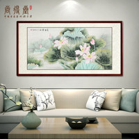 尚得堂手绘国画真迹荷花横幅工笔花鸟客厅装饰画卧室床头挂画 沙比利实木框-圆角原木色-发顺丰 定制尺寸请联系客服