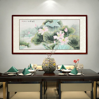 尚得堂手绘国画真迹荷花横幅工笔花鸟客厅装饰画卧室床头挂画 沙比利实木框-圆角原木色-发顺丰 定制尺寸请联系客服