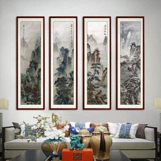尚得堂手绘国画中式客厅山水画办公室春夏秋冬四联画字画装饰画水墨画 山水4-赠软裱-无框发顺丰 装裱46*156
