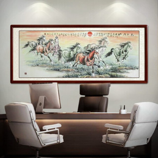 尚得堂名家手绘国画八骏图中式装饰画办公室马到成功字画横幅挂画客厅壁画水墨画 单购买画芯-赠凌绢软裱-无框发顺丰 装裱218*118