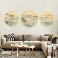 尚得堂纯手绘新中式客厅装饰画山水画沙发背景墙玄关过道挂画现代简约水墨画 山水画三联画-实木框-发顺丰 装裱40*40