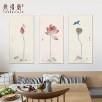 尚得堂手绘新中式客厅装饰画现代简约走廊过道挂画水墨画 玫瑰金框 带框60*120cm*3