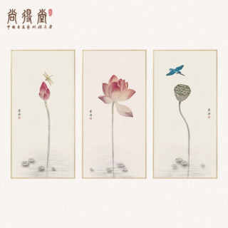 尚得堂手绘新中式客厅装饰画现代简约走廊过道挂画水墨画 拉丝金框 带框60*120cm*3