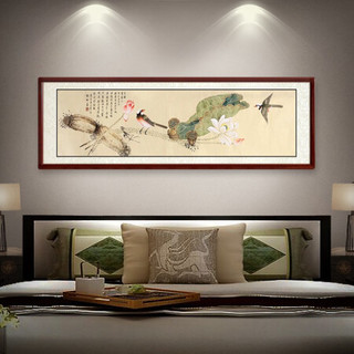 尚得堂手绘国画工笔画荷花卧室床头挂画客厅装饰画横幅壁画 爱莲说 沙比利实木框-直角原木色-发顺丰 定制尺寸请联系客服-发顺丰