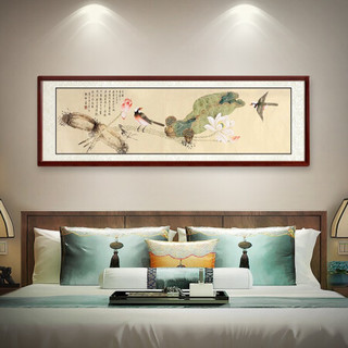 尚得堂手绘国画工笔画荷花卧室床头挂画客厅装饰画横幅壁画 爱莲说 沙比利实木框-直角原木色-发顺丰 定制尺寸请联系客服-发顺丰